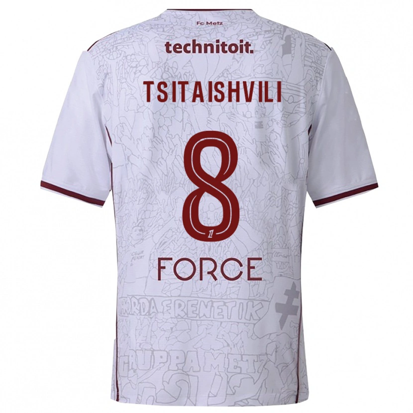 Danxen Kvinder Giorgi Tsitaishvili #8 Hvid Bordeaux Udebane Spillertrøjer 2025/26 Trøje T-Shirt