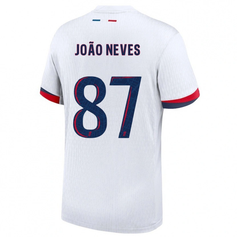 Danxen Kvinder João Neves #87 Hvid Rød Udebane Spillertrøjer 2025/26 Trøje T-Shirt
