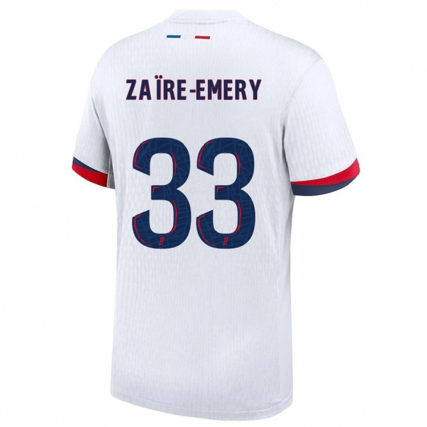Danxen Kvinder Warren Zaïre-Emery #33 Hvid Rød Udebane Spillertrøjer 2025/26 Trøje T-Shirt