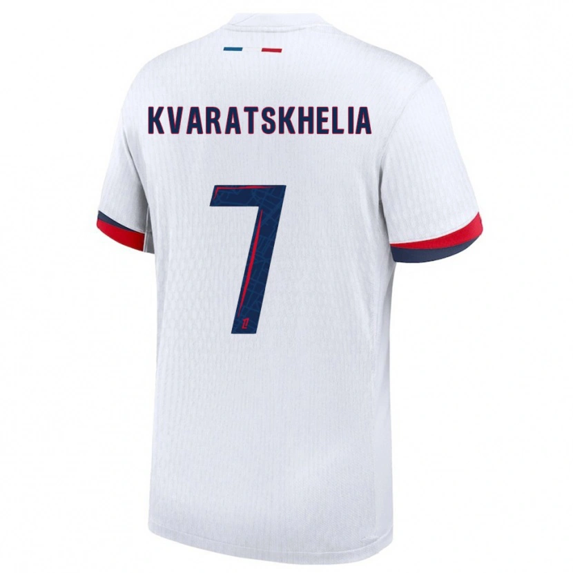 Danxen Kvinder Khvicha Kvaratskhelia #7 Hvid Rød Udebane Spillertrøjer 2025/26 Trøje T-Shirt