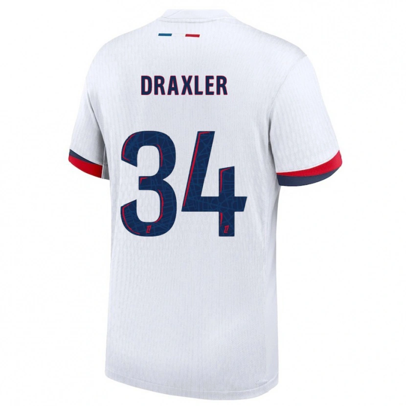 Danxen Kvinder Julian Draxler #34 Hvid Rød Udebane Spillertrøjer 2025/26 Trøje T-Shirt