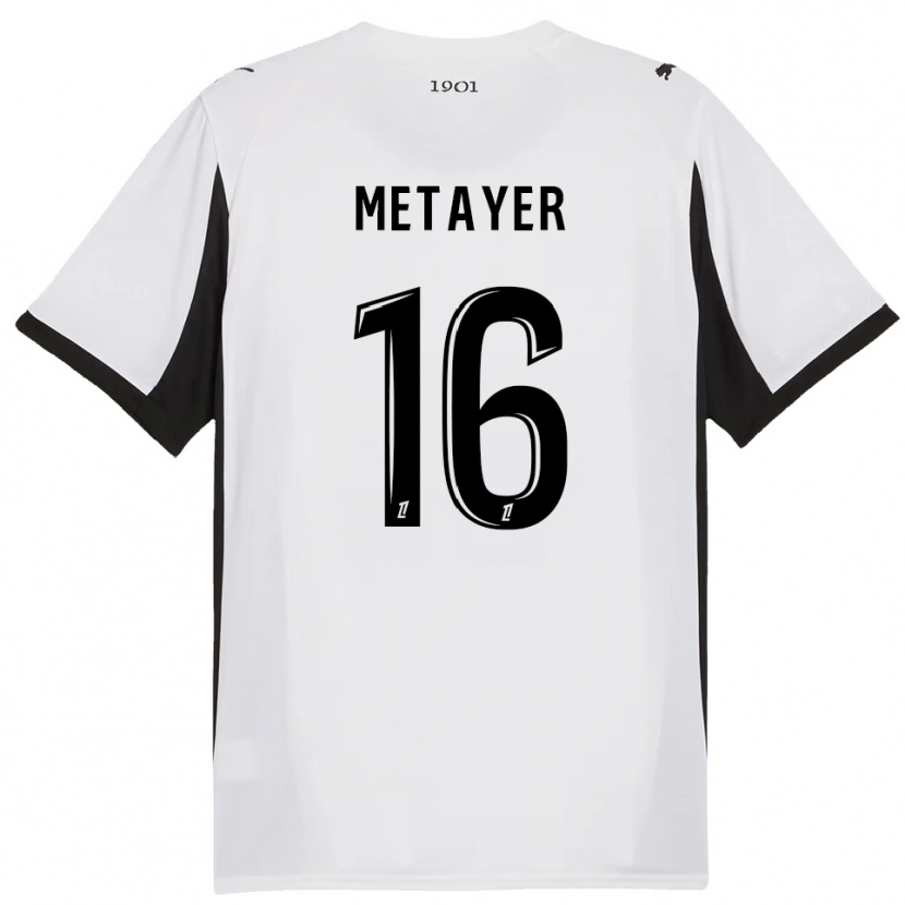 Danxen Kvinder Maxence Metayer #16 Hvid Sort Udebane Spillertrøjer 2025/26 Trøje T-Shirt