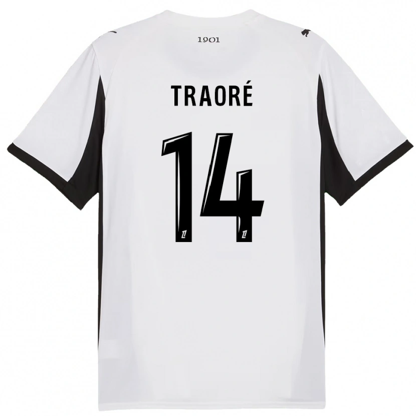 Danxen Kvinder Erwan Traoré #14 Hvid Sort Udebane Spillertrøjer 2025/26 Trøje T-Shirt