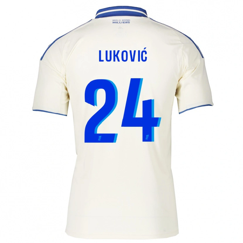 Danxen Kvinder Milos Lukovic #24 Champagne Blå Udebane Spillertrøjer 2025/26 Trøje T-Shirt