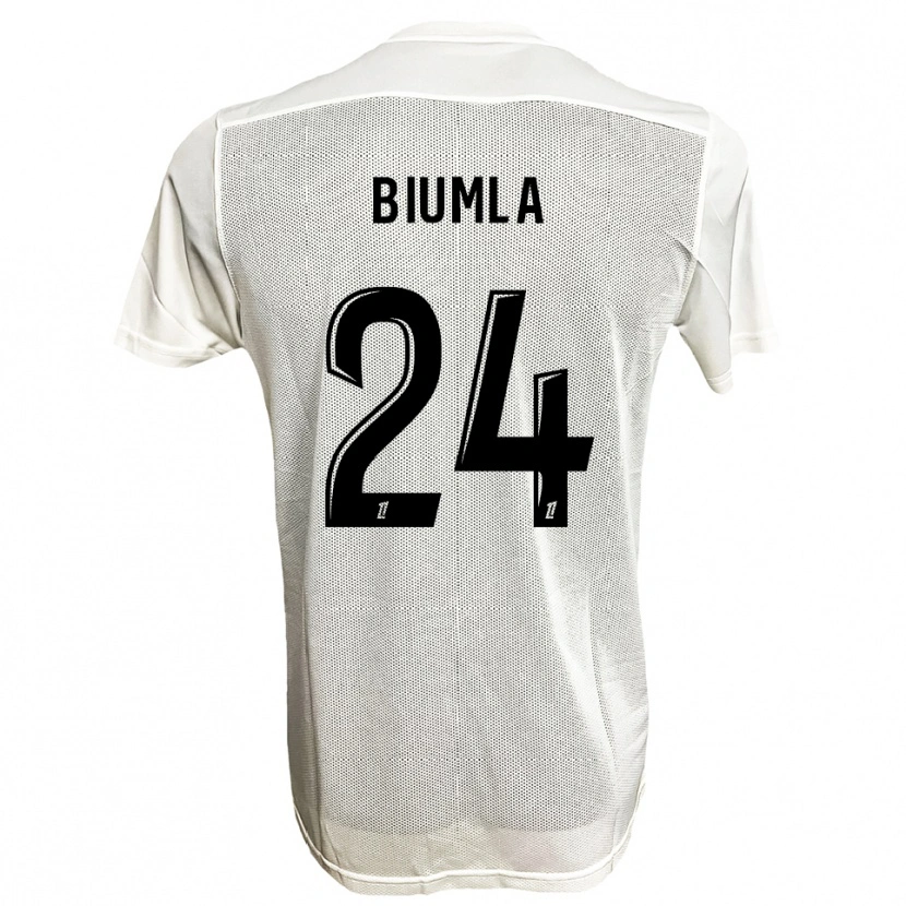 Danxen Kvinder Emmanuel Biumla #24 Sort Hvid Udebane Spillertrøjer 2025/26 Trøje T-Shirt