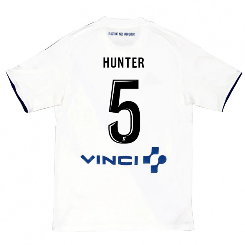 Danxen Kvinder Sarah Hunter #5 Hvid Blå Udebane Spillertrøjer 2025/26 Trøje T-Shirt