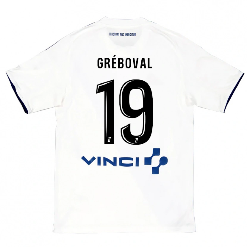 Danxen Kvinder Théa Gréboval #19 Hvid Blå Udebane Spillertrøjer 2025/26 Trøje T-Shirt