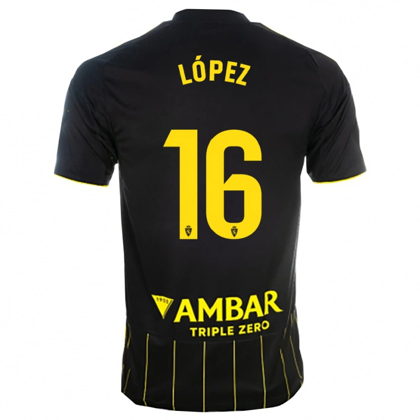 Danxen Kvinder Juan López #16 Sort Gul Udebane Spillertrøjer 2025/26 Trøje T-Shirt