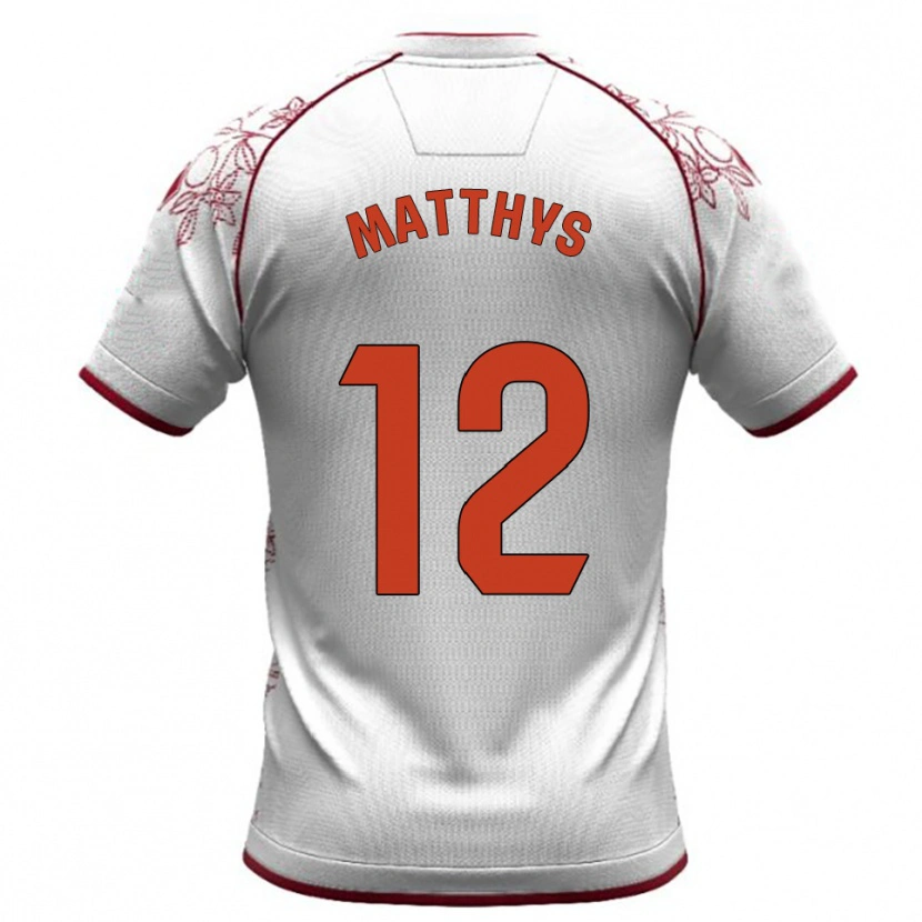 Danxen Kvinder Romain Matthys #12 Hvid Bordeaux Udebane Spillertrøjer 2025/26 Trøje T-Shirt