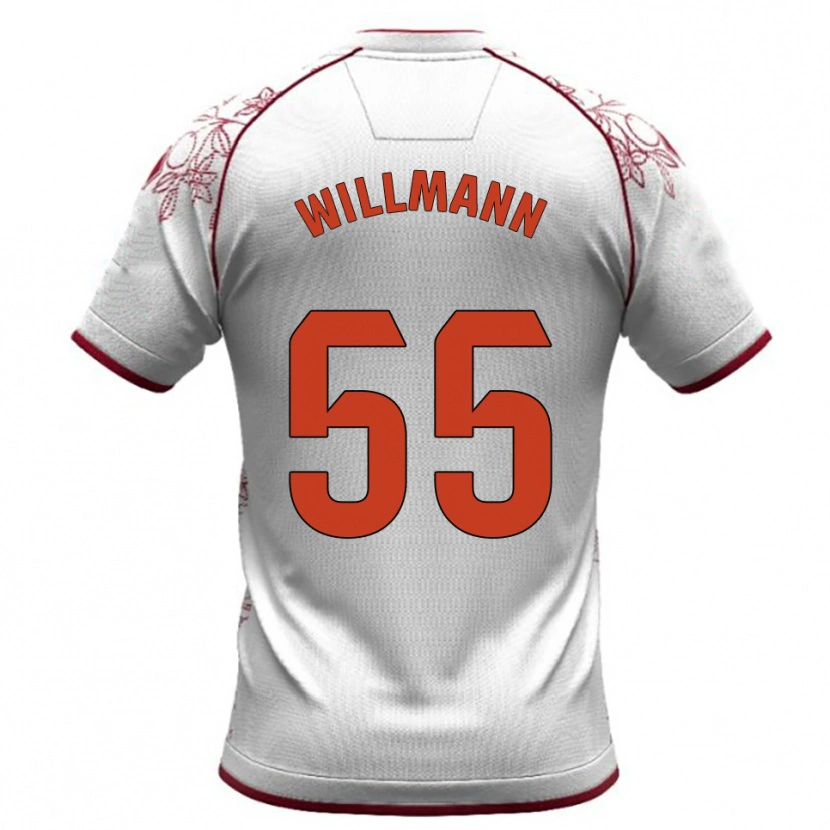 Danxen Kvinder Michal Willmann #55 Hvid Bordeaux Udebane Spillertrøjer 2025/26 Trøje T-Shirt