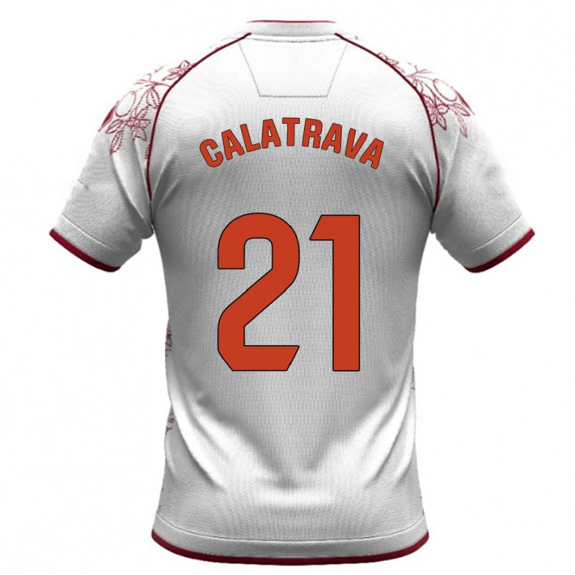 Danxen Kvinder Álex Calatrava #21 Hvid Bordeaux Udebane Spillertrøjer 2025/26 Trøje T-Shirt