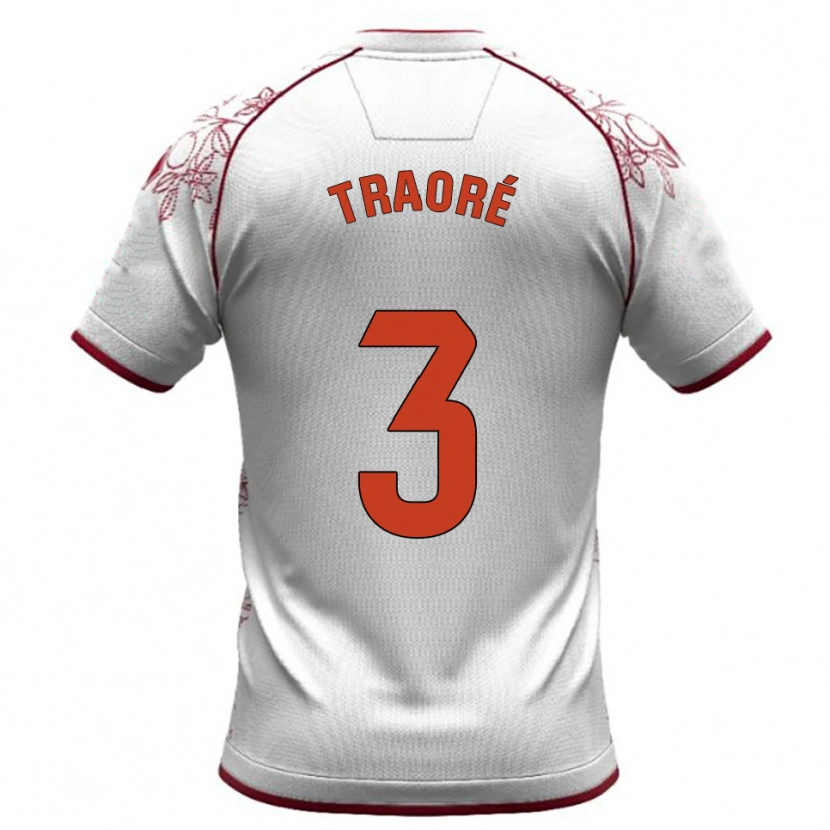 Danxen Kvinder Mamadou Traoré #3 Hvid Bordeaux Udebane Spillertrøjer 2025/26 Trøje T-Shirt