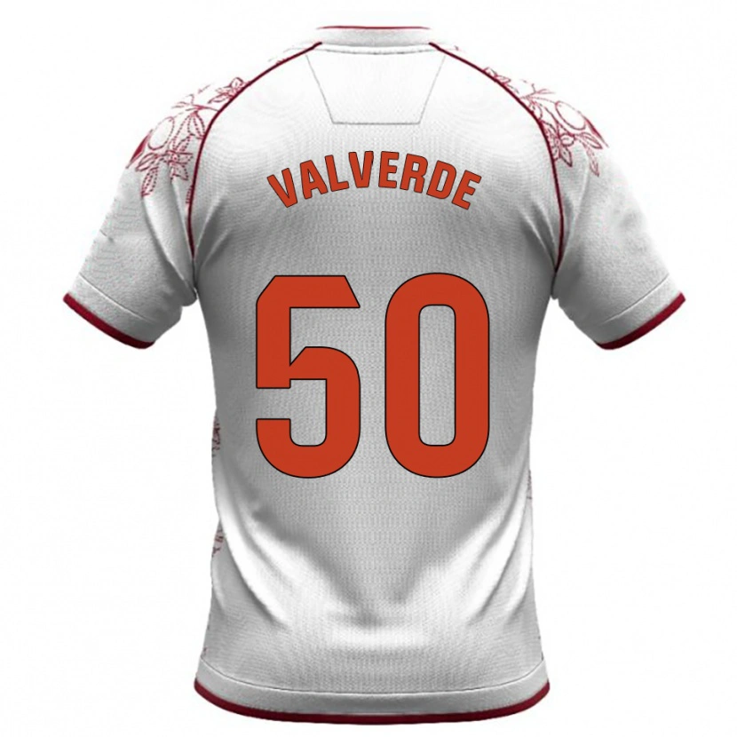 Danxen Kvinder Jorge Valverde #50 Hvid Bordeaux Udebane Spillertrøjer 2025/26 Trøje T-Shirt