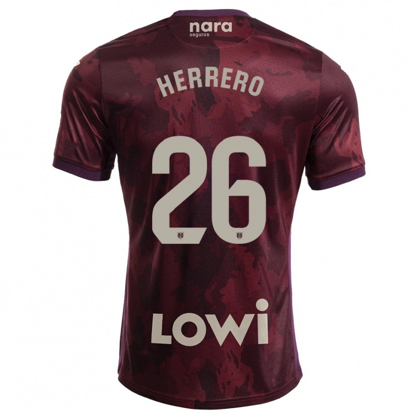 Danxen Kvinder Jorge Herrero #26 Bordeaux Hvid Udebane Spillertrøjer 2025/26 Trøje T-Shirt