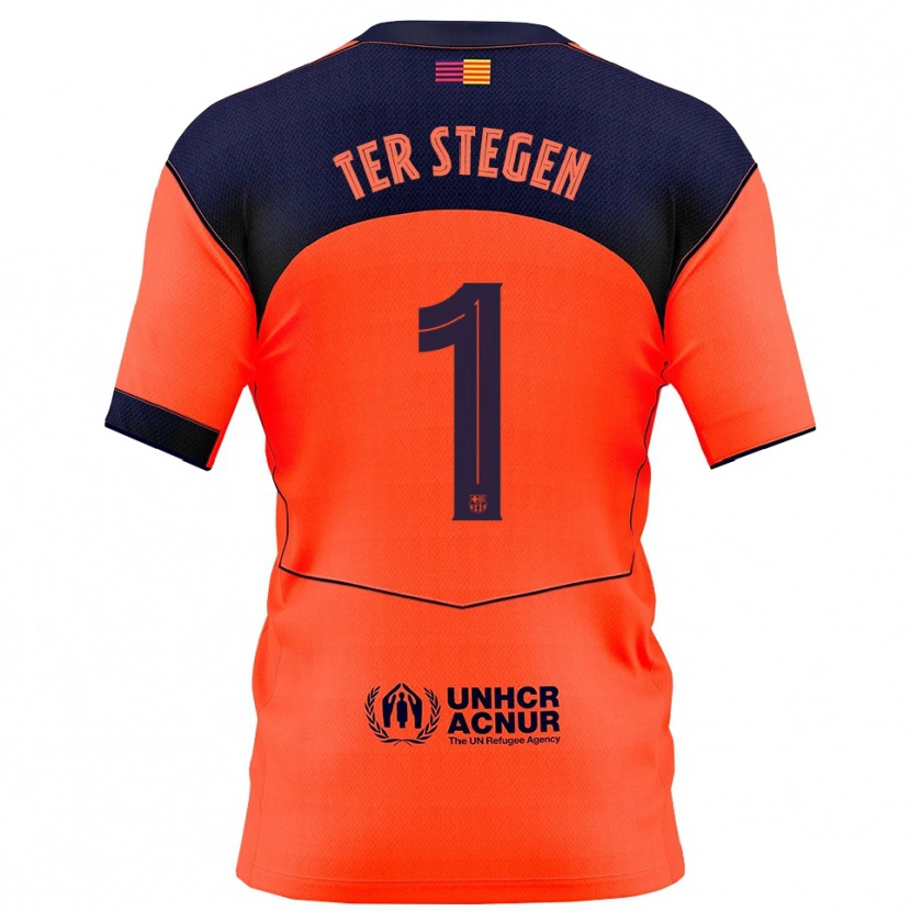 Danxen Kvinder Marc-André Ter Stegen #1 Orange Navy Tredje Sæt Spillertrøjer 2025/26 Trøje T-Shirt