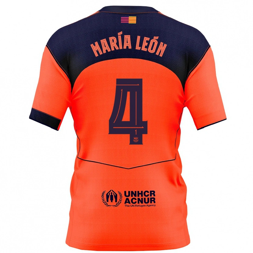 Danxen Kvinder María Pilar León #4 Orange Navy Tredje Sæt Spillertrøjer 2025/26 Trøje T-Shirt