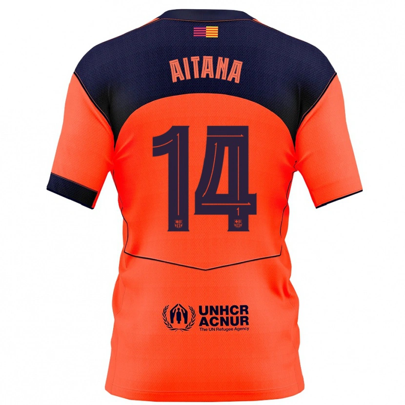 Danxen Kvinder Aitana Bonmatí #14 Orange Navy Tredje Sæt Spillertrøjer 2025/26 Trøje T-Shirt
