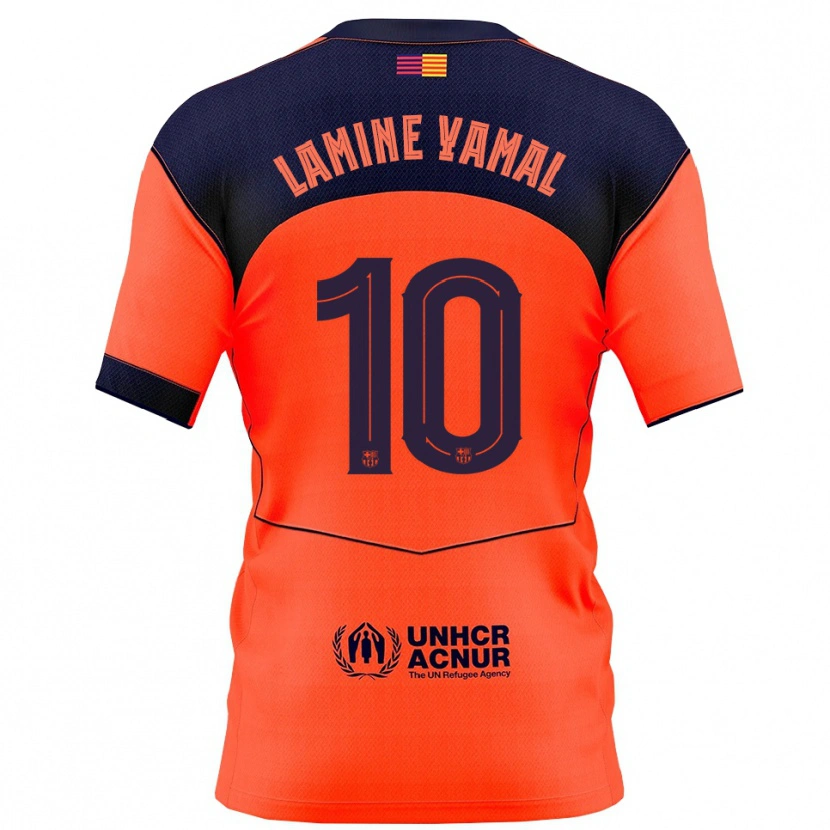 Danxen Kvinder Lamine Yamal #10 Orange Navy Tredje Sæt Spillertrøjer 2025/26 Trøje T-Shirt