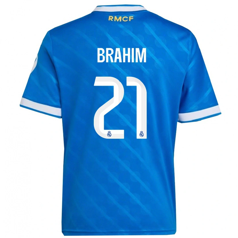 Danxen Kvinder Brahim Díaz #21 Blå Hvid Tredje Sæt Spillertrøjer 2025/26 Trøje T-Shirt