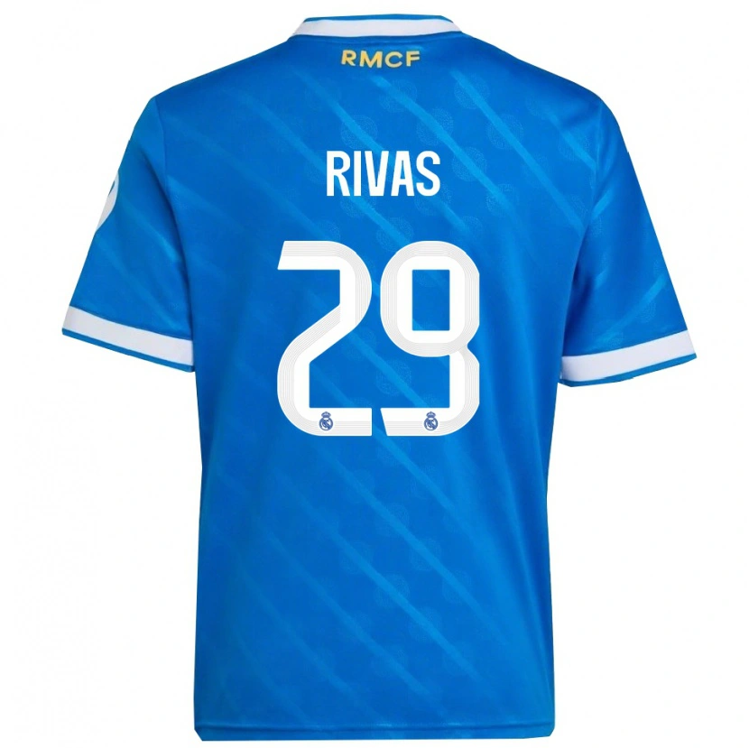 Danxen Kvinder Mario Rivas #29 Blå Hvid Tredje Sæt Spillertrøjer 2025/26 Trøje T-Shirt