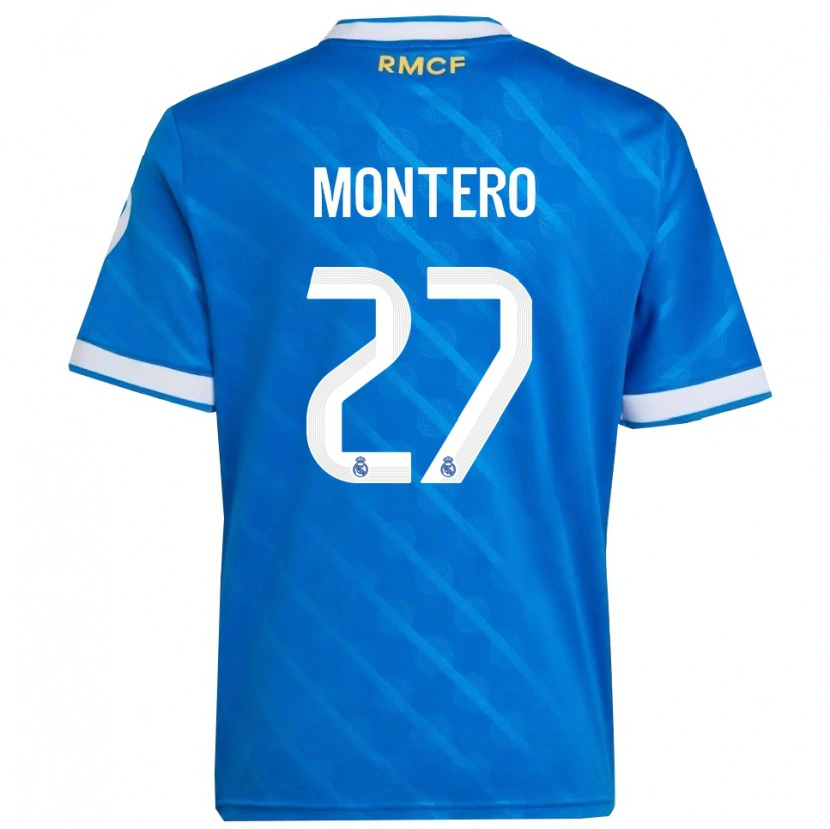 Danxen Kvinder Pablo Montero #27 Blå Hvid Tredje Sæt Spillertrøjer 2025/26 Trøje T-Shirt