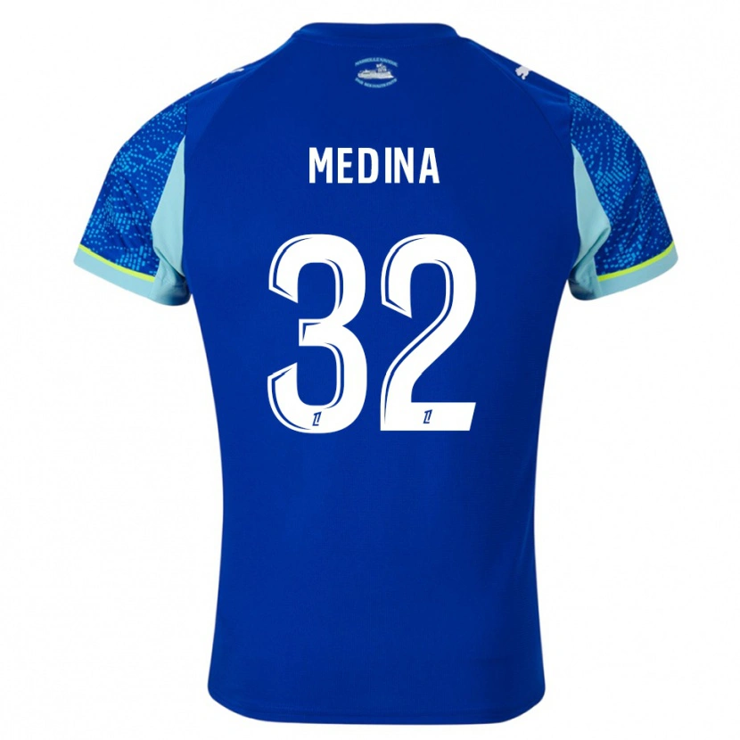 Danxen Kvinder Facundo Medina #32 Himmelblå Hvid Tredje Sæt Spillertrøjer 2025/26 Trøje T-Shirt