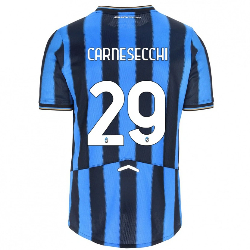 Danxen Børn Marco Carnesecchi #29 Lyseblå Sort Hjemmebane Spillertrøjer 2025/26 Trøje T-Shirt