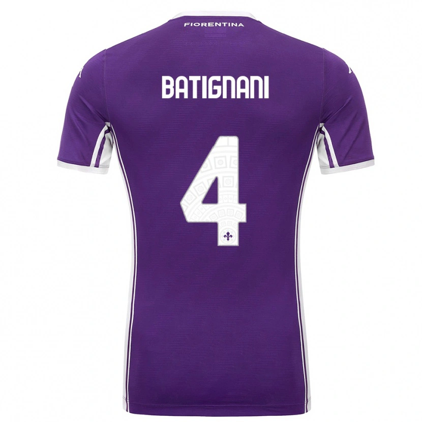 Danxen Børn Francesco Batignani #4 Lilla Hvid Hjemmebane Spillertrøjer 2025/26 Trøje T-Shirt