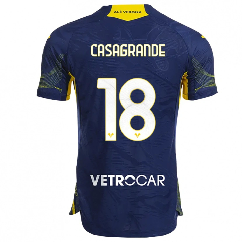 Danxen Børn Davide Casagrande #18 Navy Gul Hjemmebane Spillertrøjer 2025/26 Trøje T-Shirt