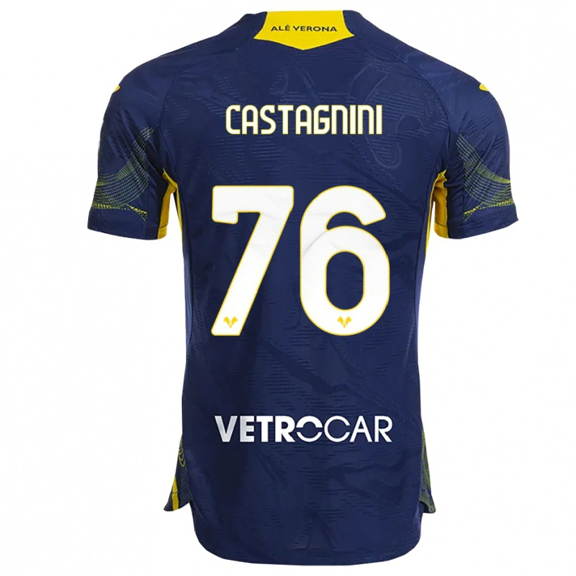 Danxen Børn Mirko Castagnini #76 Navy Gul Hjemmebane Spillertrøjer 2025/26 Trøje T-Shirt