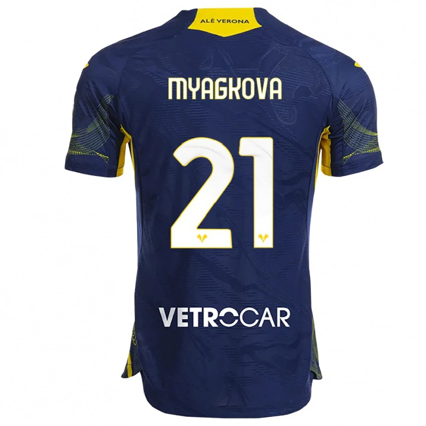 Danxen Børn Alina Myagkova #21 Navy Gul Hjemmebane Spillertrøjer 2025/26 Trøje T-Shirt