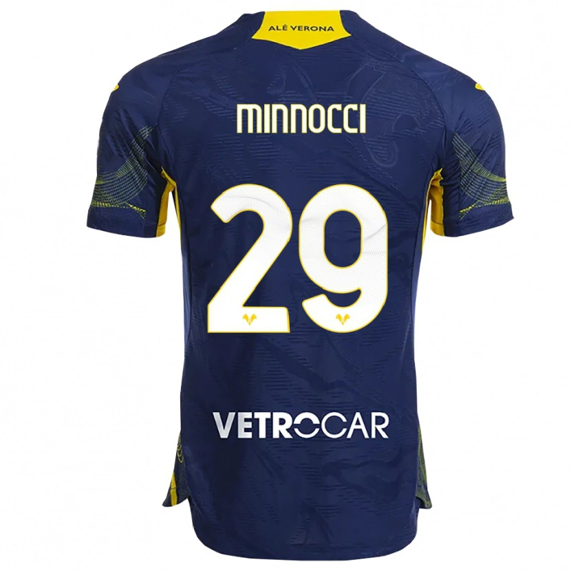 Danxen Børn Valerio Minnocci #29 Navy Gul Hjemmebane Spillertrøjer 2025/26 Trøje T-Shirt