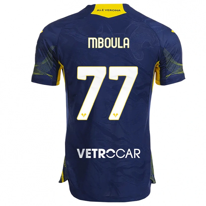 Danxen Børn Jordi Mboula #77 Navy Gul Hjemmebane Spillertrøjer 2025/26 Trøje T-Shirt