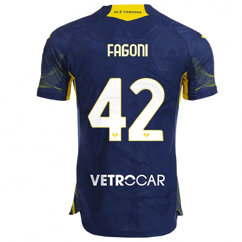 Danxen Børn Marco Fagoni #42 Navy Gul Hjemmebane Spillertrøjer 2025/26 Trøje T-Shirt