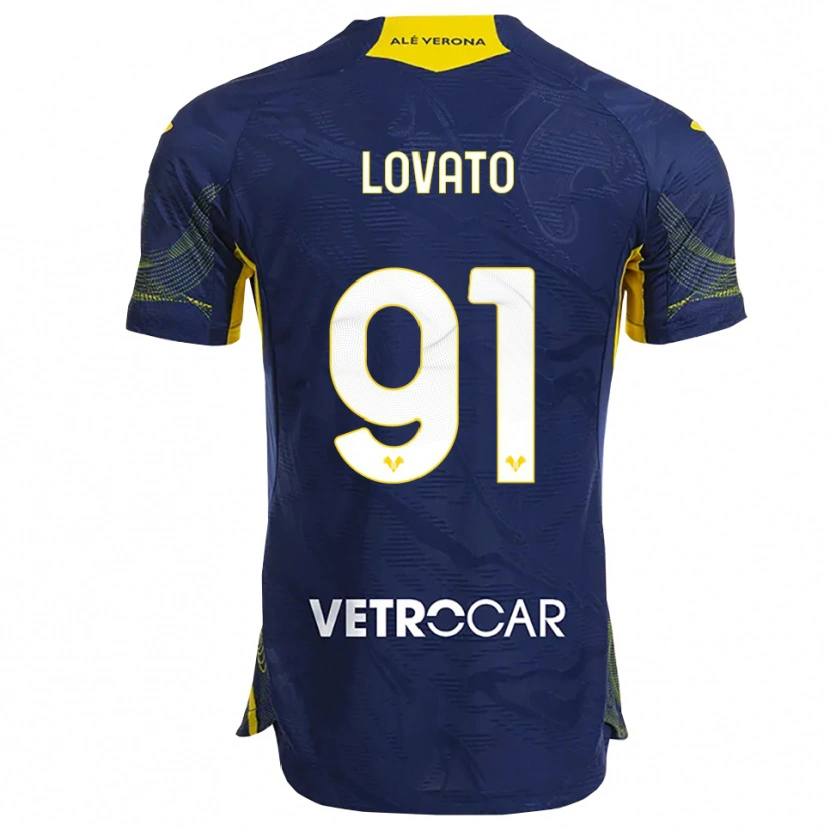 Danxen Børn Enrico Lovato #91 Navy Gul Hjemmebane Spillertrøjer 2025/26 Trøje T-Shirt