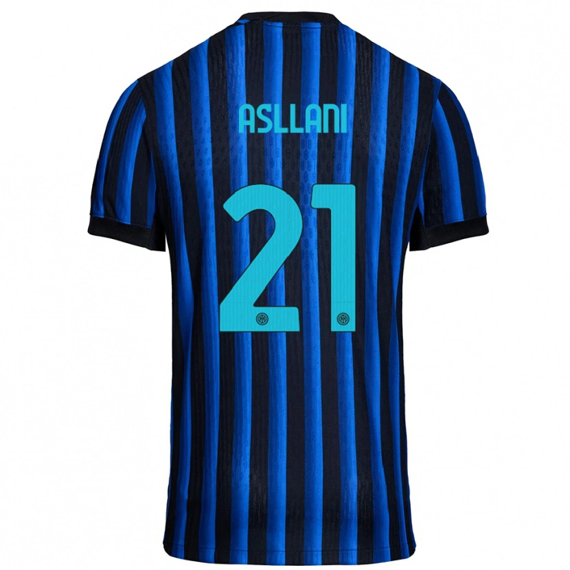 Danxen Børn Kristjan Asllani #21 Sort Blå Hjemmebane Spillertrøjer 2025/26 Trøje T-Shirt