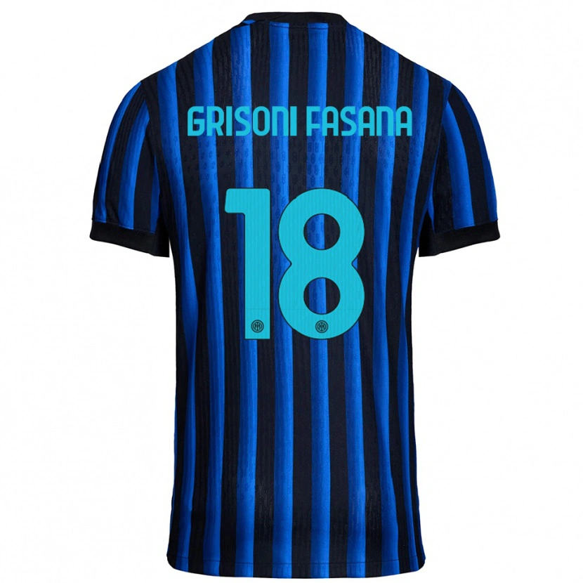 Danxen Børn Marco Grisoni Fasana #18 Sort Blå Hjemmebane Spillertrøjer 2025/26 Trøje T-Shirt