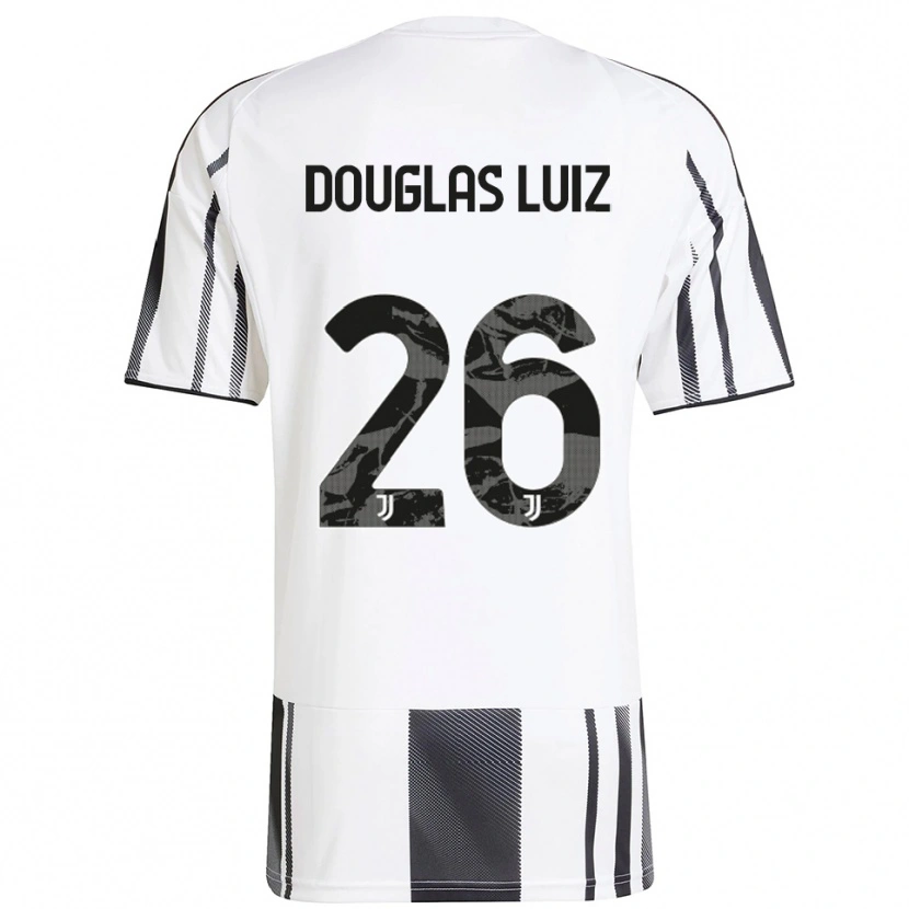 Danxen Børn Douglas Luiz #26 Hvid Sort Hjemmebane Spillertrøjer 2025/26 Trøje T-Shirt
