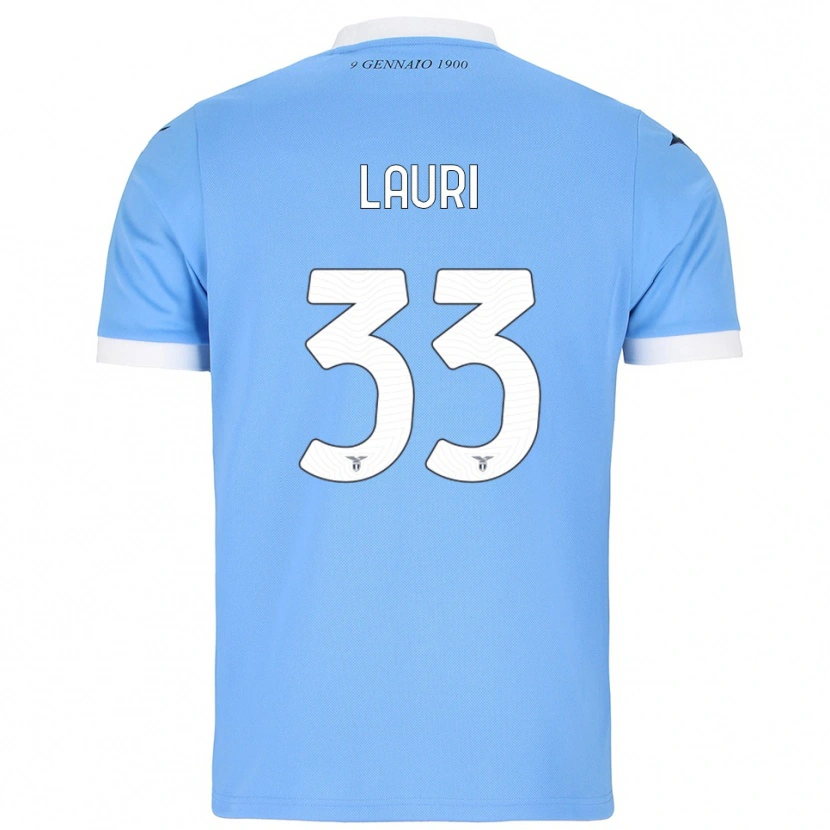 Danxen Børn Giacomo Lauri #33 Lyseblå Hvid Hjemmebane Spillertrøjer 2025/26 Trøje T-Shirt