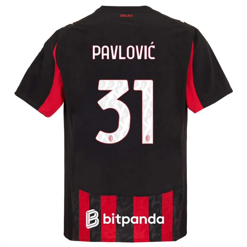 Danxen Børn Strahinja Pavlović #31 Rød Sort Hjemmebane Spillertrøjer 2025/26 Trøje T-Shirt