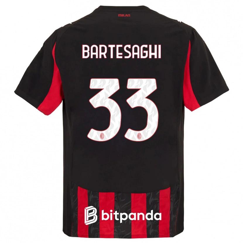 Danxen Børn Davide Bartesaghi #33 Rød Sort Hjemmebane Spillertrøjer 2025/26 Trøje T-Shirt