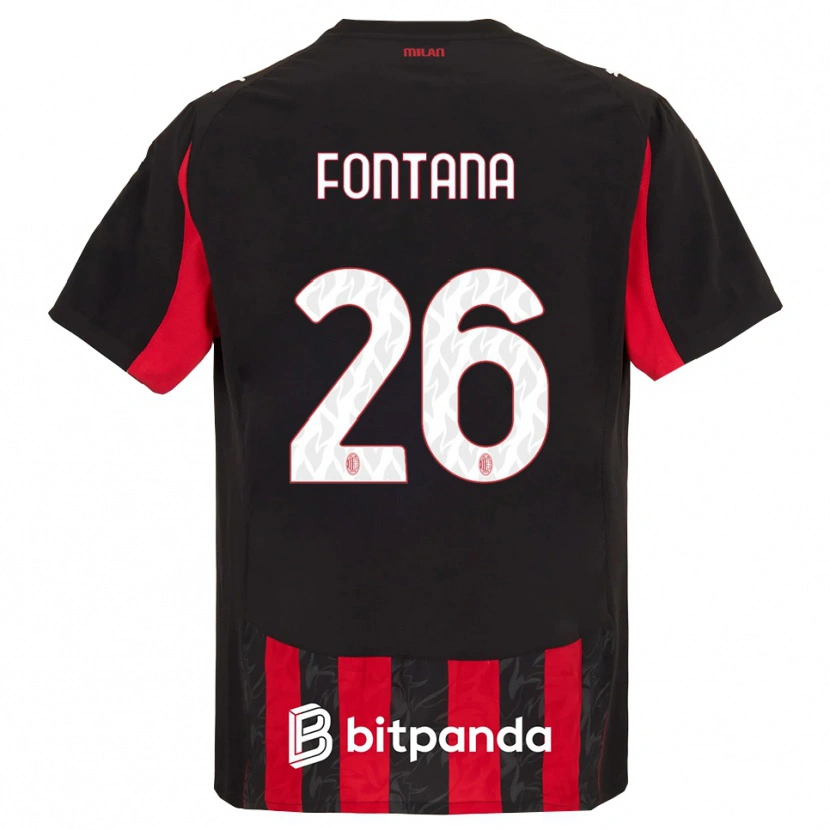 Danxen Børn Francesco Fontana #26 Rød Sort Hjemmebane Spillertrøjer 2025/26 Trøje T-Shirt
