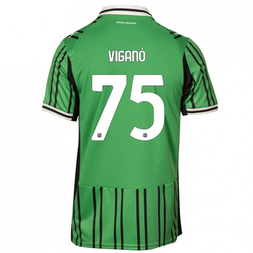Danxen Børn Lorenzo Viganò #75 Grøn Sort Hjemmebane Spillertrøjer 2025/26 Trøje T-Shirt