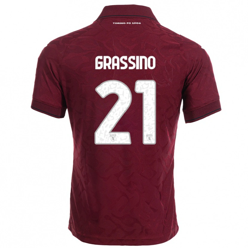 Danxen Børn Giulia Grassino #21 Burgunder Hvid Hjemmebane Spillertrøjer 2025/26 Trøje T-Shirt