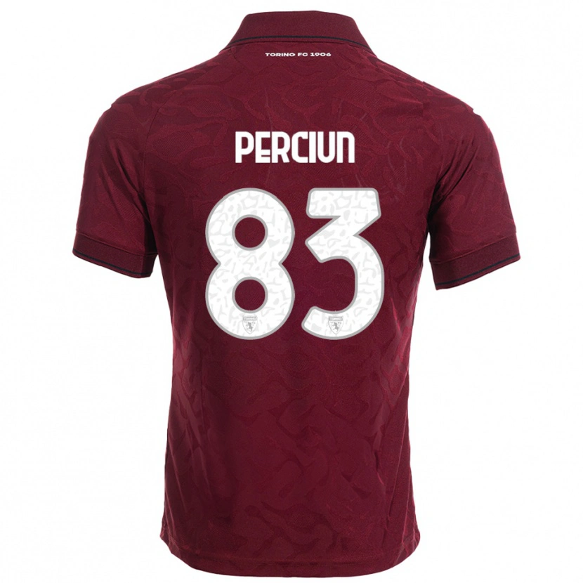 Danxen Børn Sergiu Perciun #83 Burgunder Hvid Hjemmebane Spillertrøjer 2025/26 Trøje T-Shirt