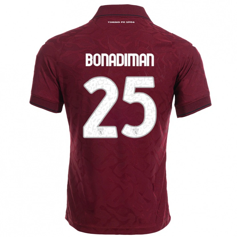 Danxen Børn Matteo Bonadiman #25 Burgunder Hvid Hjemmebane Spillertrøjer 2025/26 Trøje T-Shirt