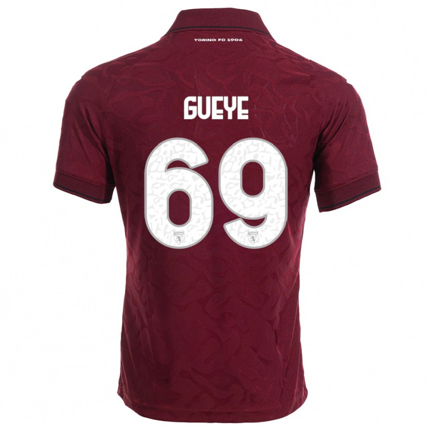 Danxen Børn Ousmane Gueye #69 Burgunder Hvid Hjemmebane Spillertrøjer 2025/26 Trøje T-Shirt