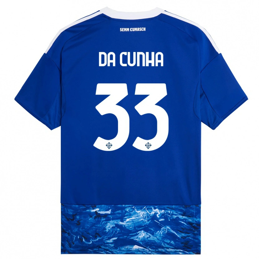 Danxen Børn Lucas Da Cunha #33 Blå Hvid Hjemmebane Spillertrøjer 2025/26 Trøje T-Shirt