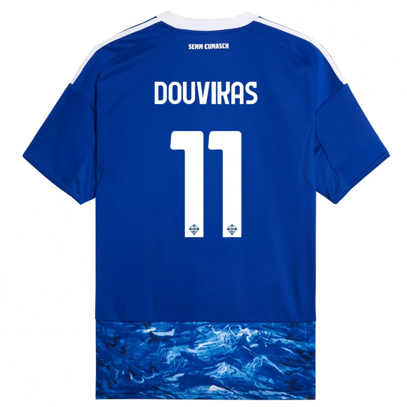 Danxen Børn Anastasios Douvikas #11 Blå Hvid Hjemmebane Spillertrøjer 2025/26 Trøje T-Shirt