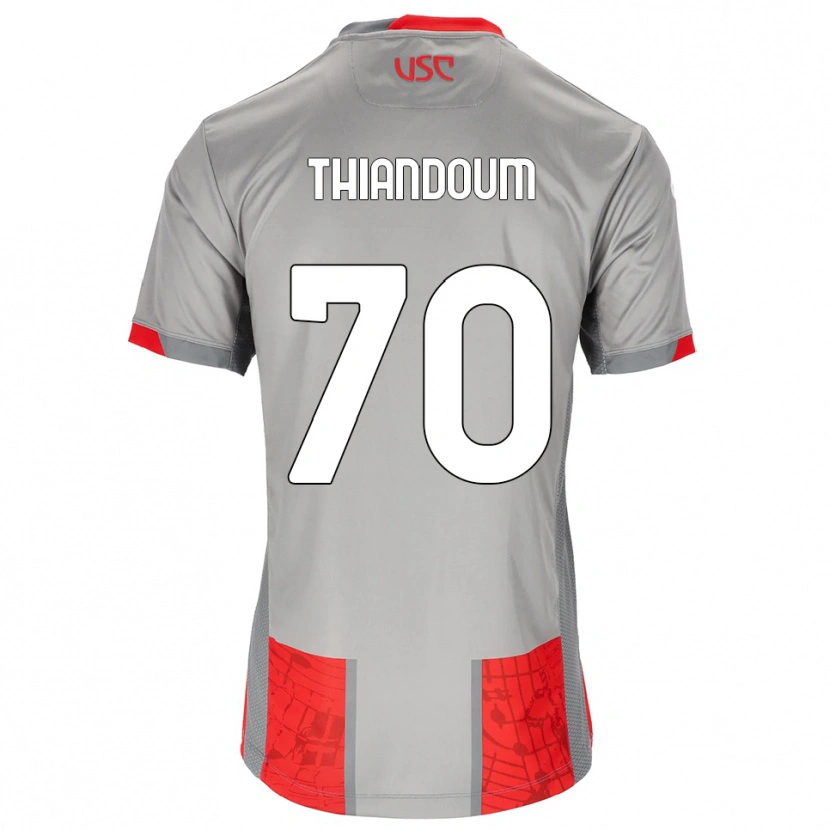 Danxen Børn Omar Thiandoum #70 Rød Grå Hjemmebane Spillertrøjer 2025/26 Trøje T-Shirt
